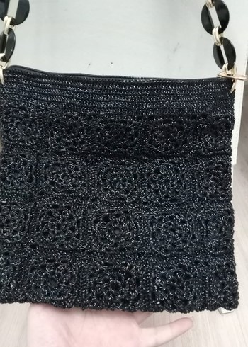 Zincir Detaylı Siyah Örgü Kadın Çanta - Görsel 4