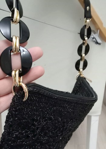 Zincir Detaylı Siyah Örgü Kadın Çanta - Görsel 3