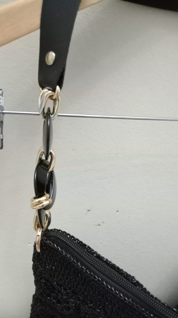 Zincir Detaylı Siyah Örgü Kadın Çanta - Görsel 2