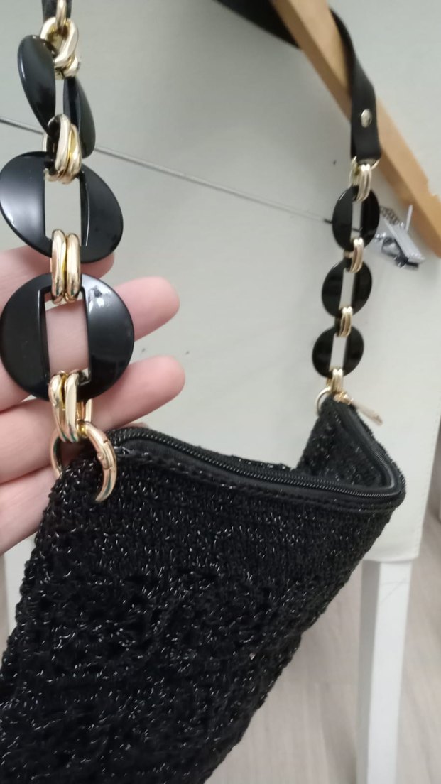 Zincir Detaylı Siyah Örgü Kadın Çanta - Görsel 3