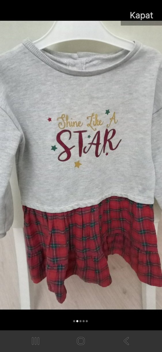 Uzun Kollu Gri Kız Elbisesi Renkli Desenli - Görsel 2