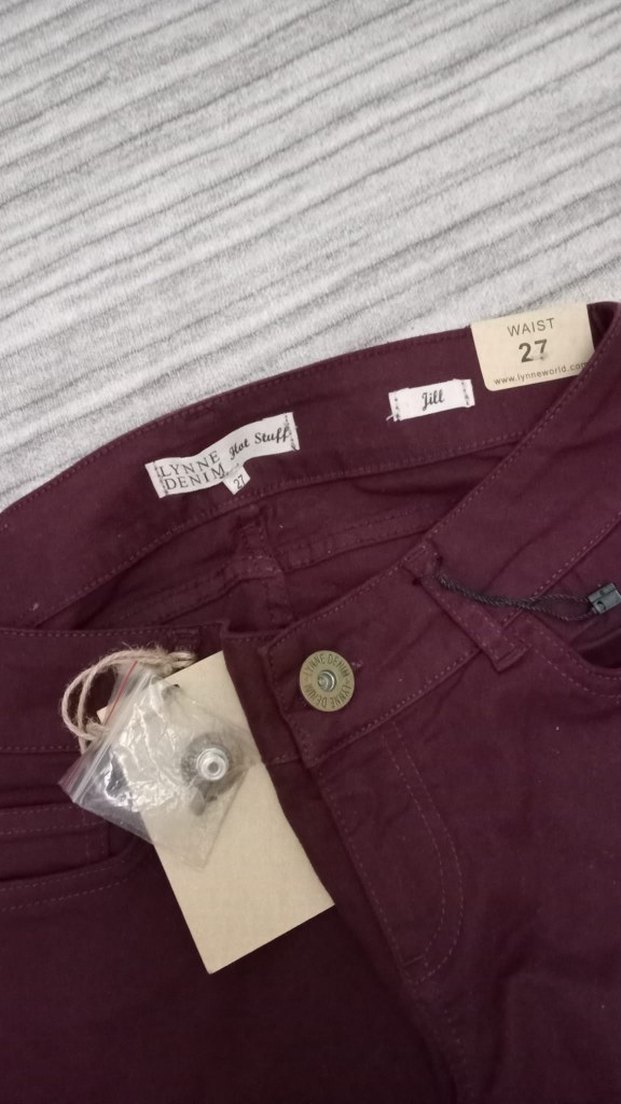 Bordo Kadın Düğmeli Kumaş Pantolon - Görsel 3