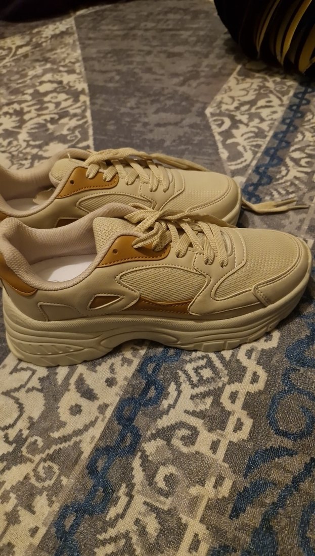 Bej Yılan Desenli Dolgu Topuklu Spor Ayakkabı - Görsel 3