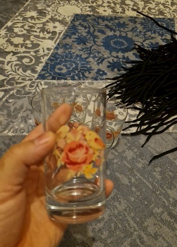 Turuncu Çiçek Desenli Cam Bardak Seti - Görsel 2