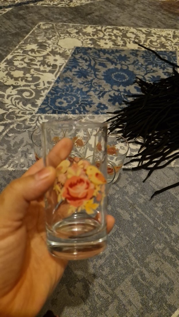 Turuncu Çiçek Desenli Cam Bardak Seti - Görsel 2