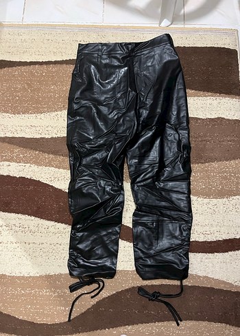 Kadın Siyah Deri Stili Pantolon - Görsel 3