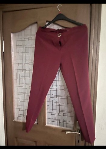 Bordo Kemerli Kadın Kumaş Pantolon - Görsel 2