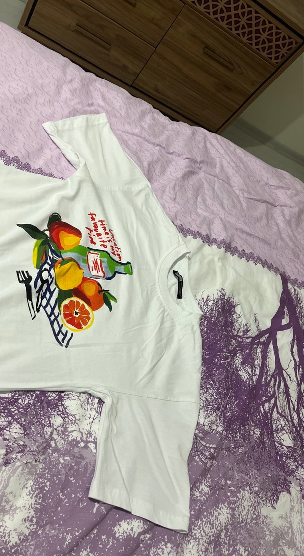 Beyaz Baskılı Hamile Tişörtü, Kısa Kollu, bir sefer kullanıldı - Görsel 3