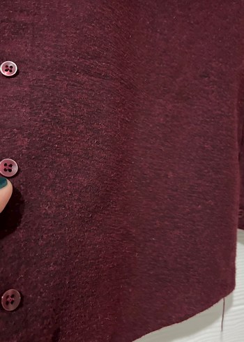 Bordo Düğmeli Uzun Kollu pamuklu Gömlek - Görsel 3