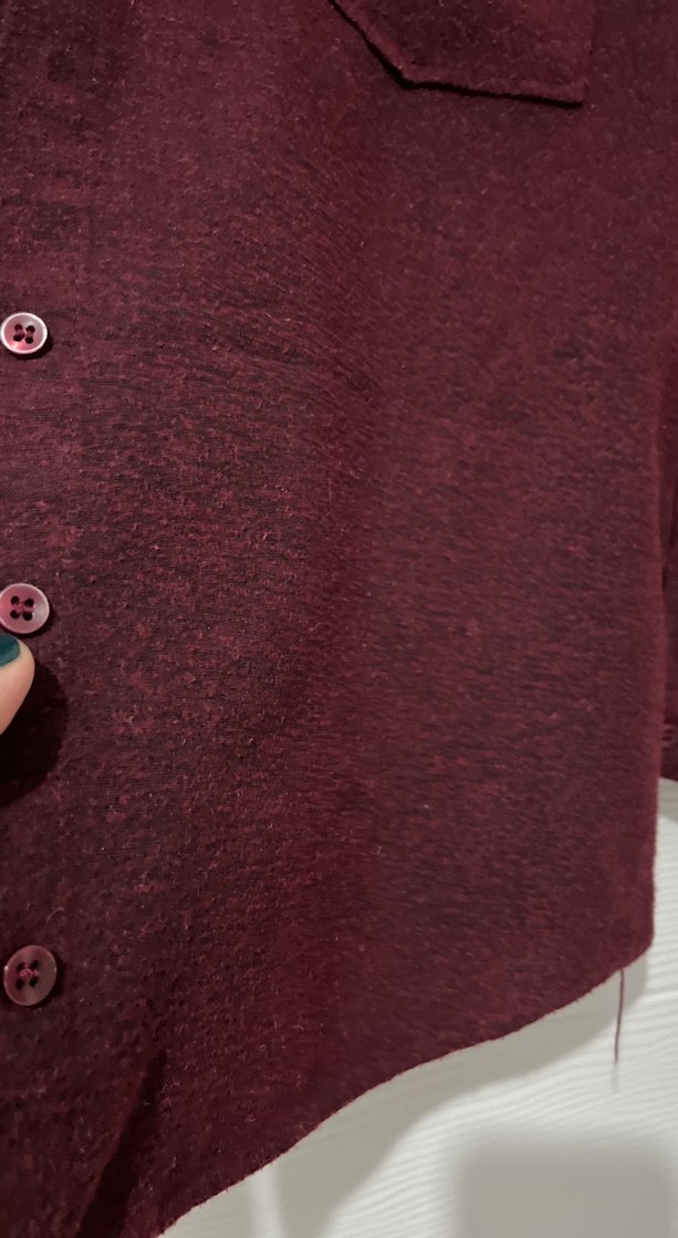 Bordo Düğmeli Uzun Kollu pamuklu Gömlek - Görsel 3
