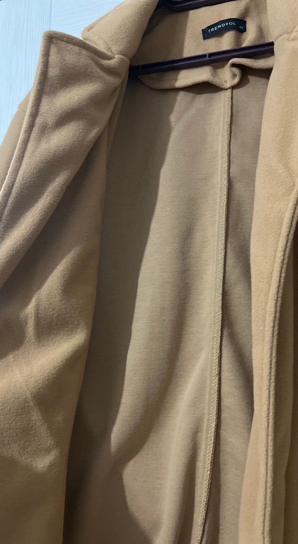 Kadın Bej Süet Uzun Kaban bir kez kullanıldı - Görsel 4