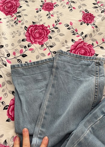 Gri Bağlama Desenli Bol Kesim Kadın Kot Pantolon - Görsel 2