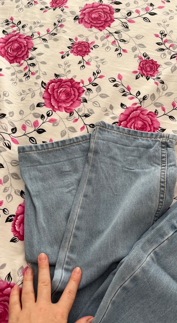 Gri Bağlama Desenli Bol Kesim Kadın Kot Pantolon - Görsel 2