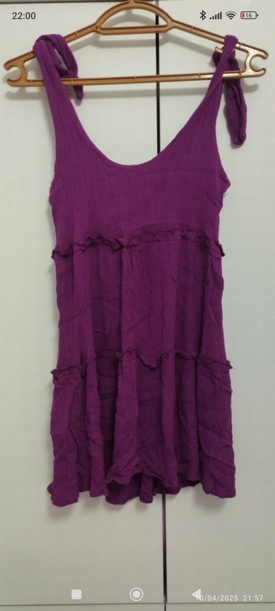 Mor Kolsuz V Yaka Midi Bohem Elbise - Görsel 2