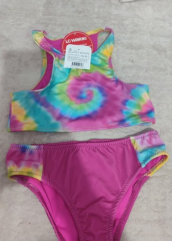 Renkli Bağlama Desenli Kız Bikini Takımı