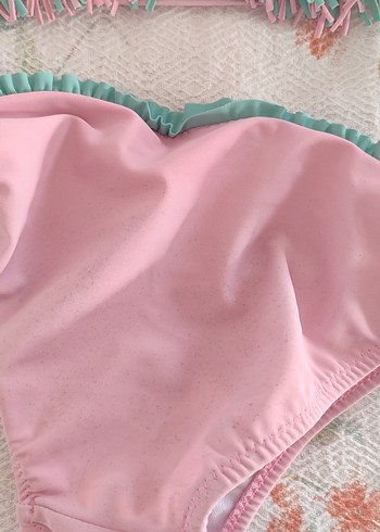 7 Yaş Beden pembe Renk Pembe Nakışlı Bohem Kız Bikini