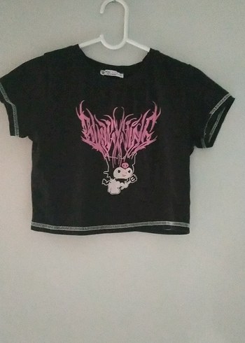 Vogue Koyu Pembe Baskılı Goth Tişört