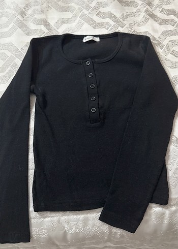 Düğmeli Siyah Kadın Pamuklu Sweatshirt