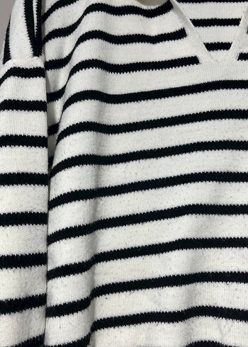 Çizgili Uzun Kollu Kadın Triko Kazak - Görsel 2