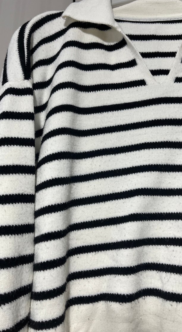 Çizgili Uzun Kollu Kadın Triko Kazak - Görsel 2