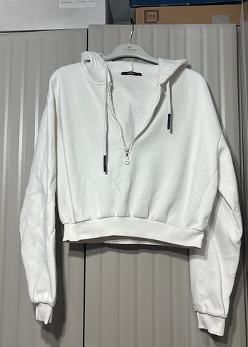 Beyaz Yarım Fermuarlı Kadın Sweatshirt - Görsel 2