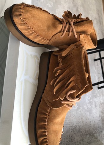 Puskullu kadin deri suet bot - Görsel 3