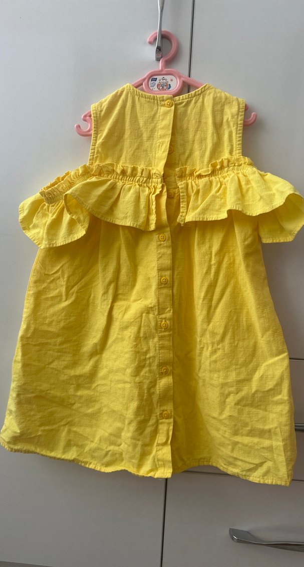 Sarı Kız Çocuk Kolsuz Fırfırlı Elbise - Görsel 3