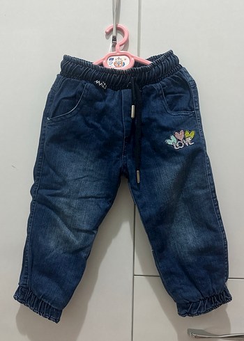 Nakışlı Mavi kız Çocuk Denim Pantolon