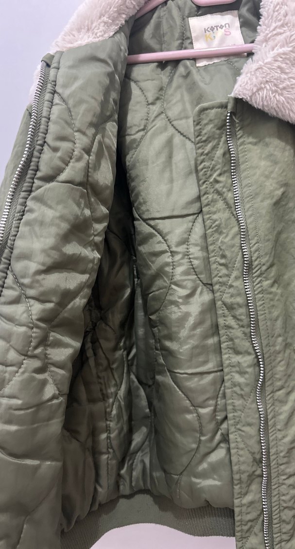 Kürk Detaylı Yeşil çocuk mont - Görsel 5