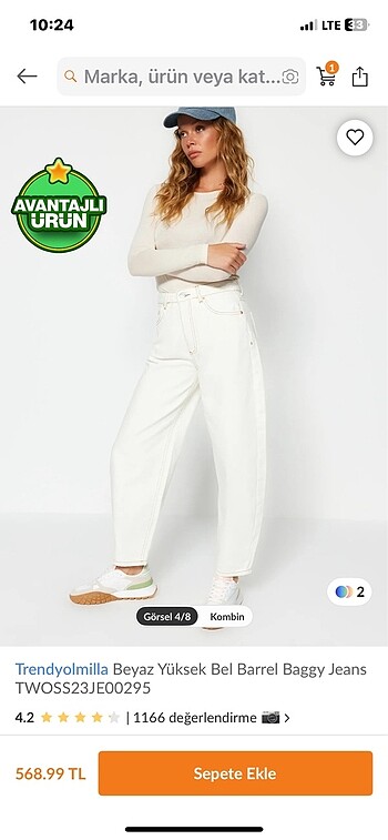 Beyaz yüksek bel Baggy Jeans