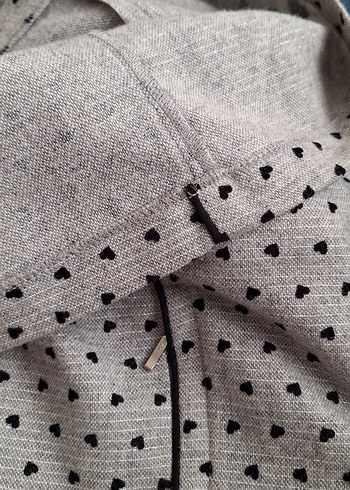 Gri ,kalp desenli yuvarlak Yakalı Midi Elbise - Görsel 6