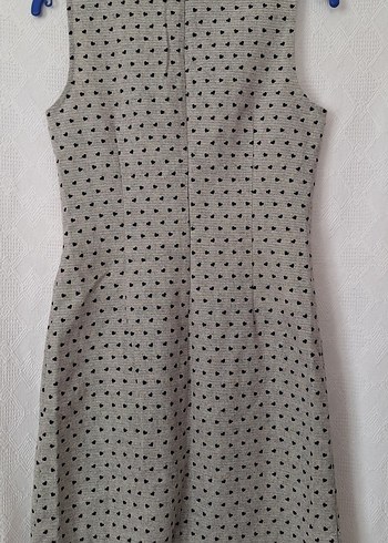 Gri ,kalp desenli yuvarlak Yakalı Midi Elbise - Görsel 3