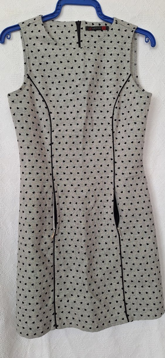 Gri ,kalp desenli yuvarlak Yakalı Midi Elbise - Görsel 2