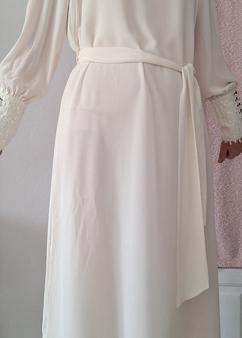 İnci Detaylı Beyaz Uzun Kollu Elbise - Görsel 4