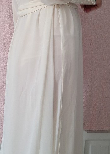 İnci Detaylı Beyaz Uzun Kollu Elbise - Görsel 6