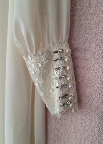 İnci Detaylı Beyaz Uzun Kollu Elbise - Görsel 5