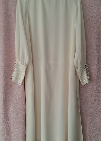 İnci Detaylı Beyaz Uzun Kollu Elbise - Görsel 3