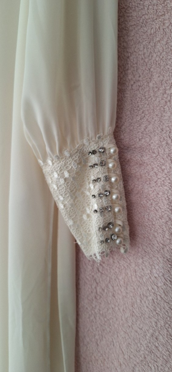 İnci Detaylı Beyaz Uzun Kollu Elbise - Görsel 5