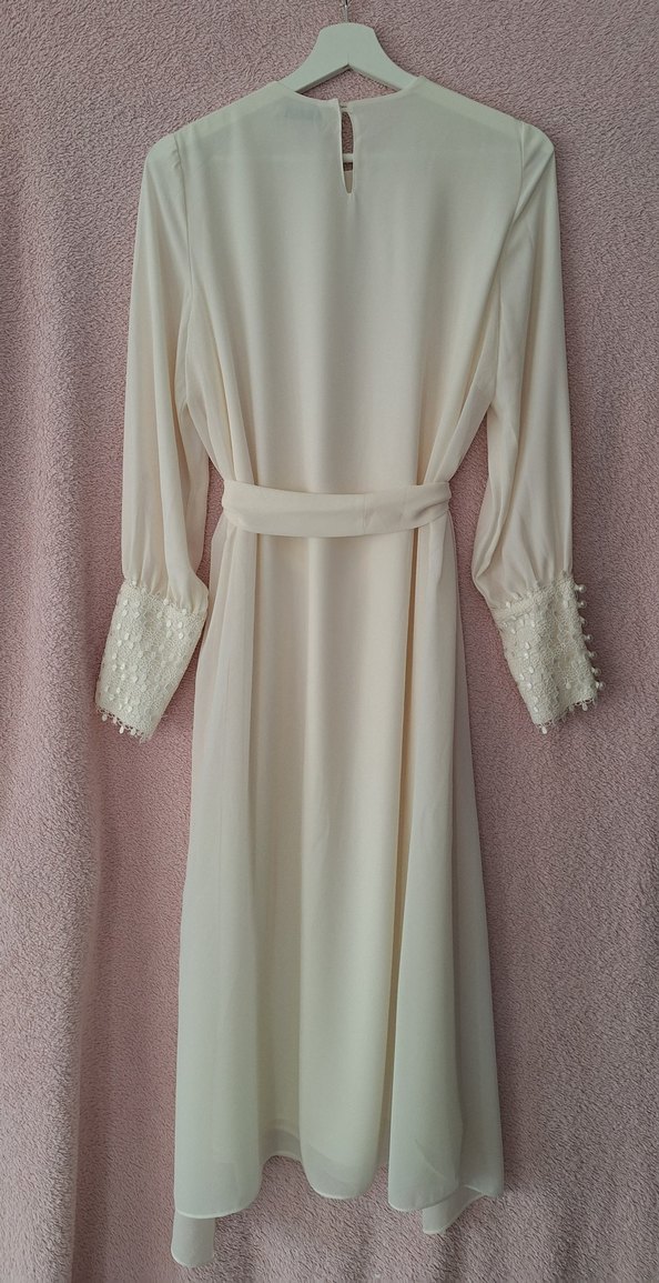 İnci Detaylı Beyaz Uzun Kollu Elbise - Görsel 2