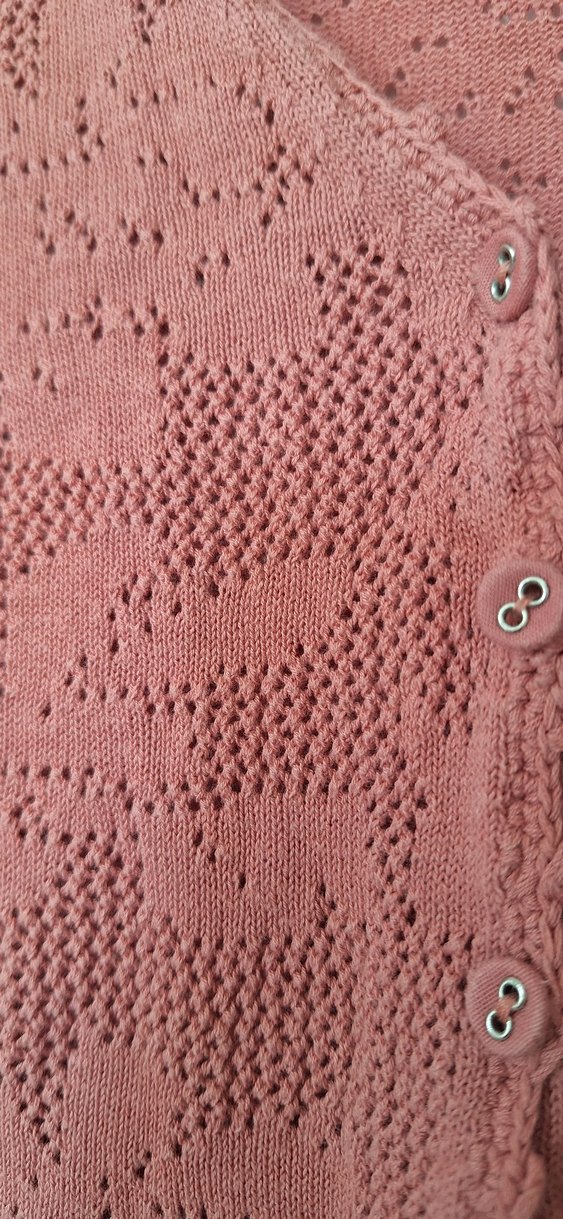 Pembe V Yaka Örgü Kadın Hırka - Görsel 3