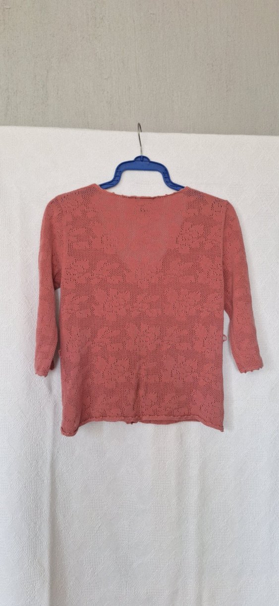 Pembe V Yaka Örgü Kadın Hırka - Görsel 2