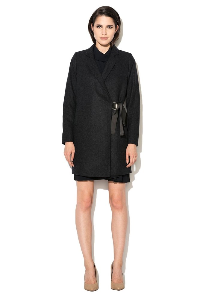 İpekyol Marka 42 Beden Siyah Kuşaklı Gümüş Tokalı Uzun Kaban - Görsel 5