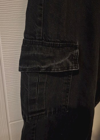 38 Beden Siyah Kadın Kargo Jean - Görsel 2