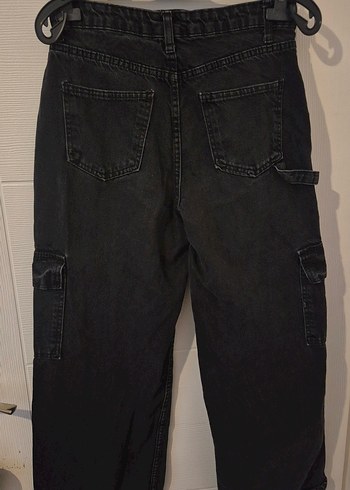 38 Beden Siyah Kadın Kargo Jean - Görsel 4