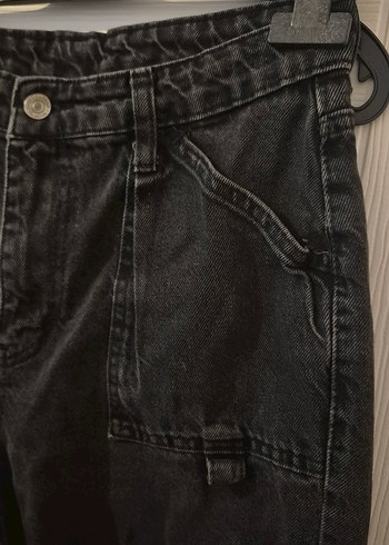 38 Beden Siyah Kadın Kargo Jean - Görsel 3