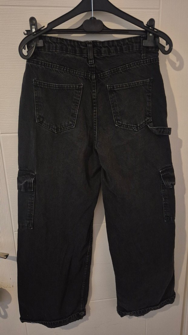 38 Beden Siyah Kadın Kargo Jean - Görsel 4