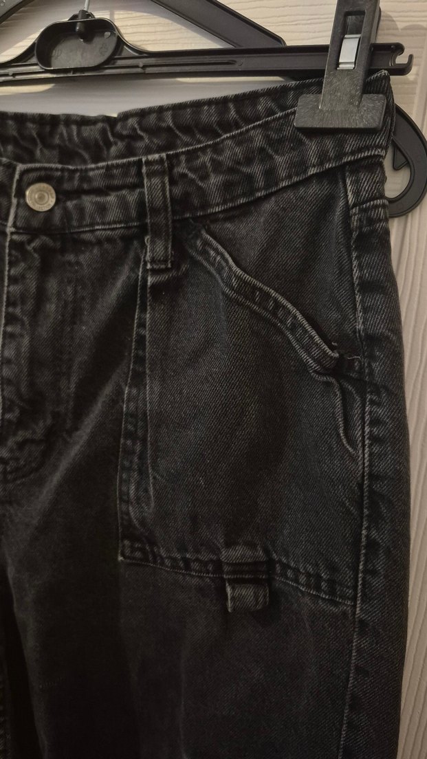 38 Beden Siyah Kadın Kargo Jean - Görsel 3
