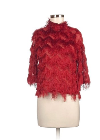 Kırmızı Kürk Detaylı Vintage Love Bluz %70 İndirimli.