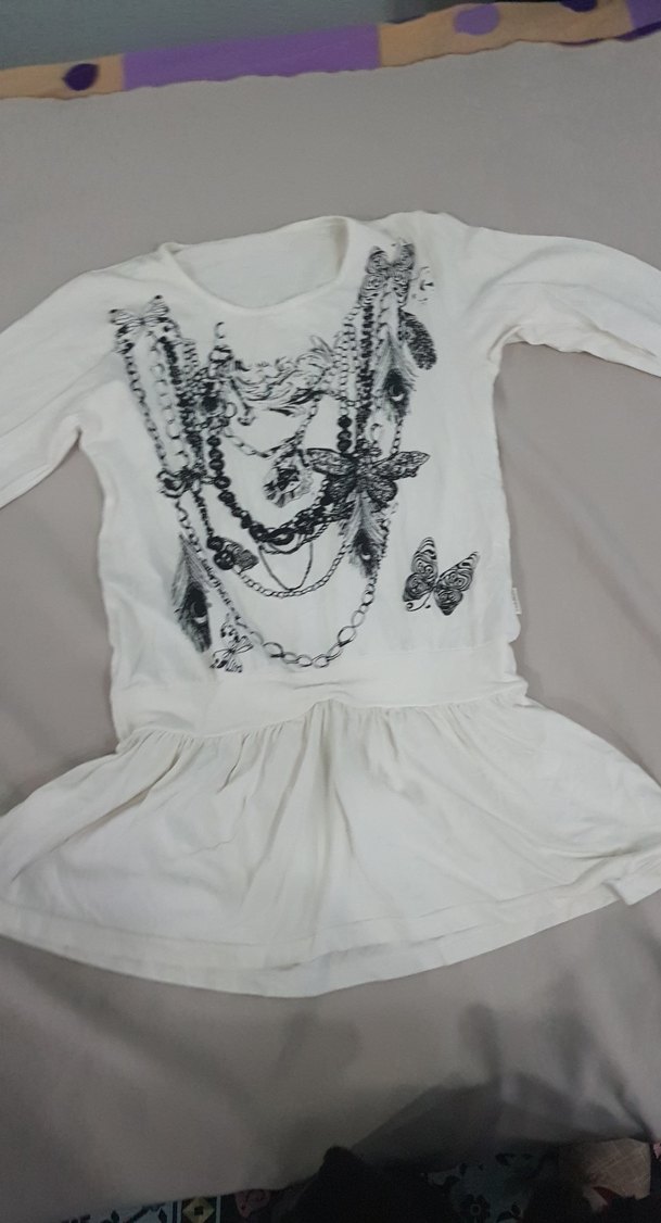 Kız Çocuk Beyaz Renkli Fırfırlı Uzun Kollu Elbise - Görsel 2