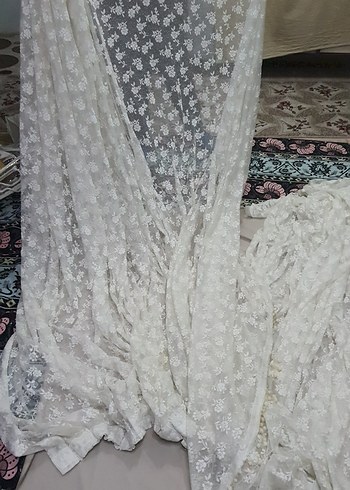 Bohem Nakışlı Beyaz Tül Perde 6 m boncuklu perde - Görsel 2